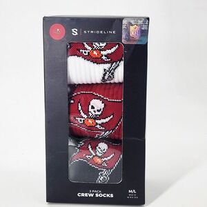Strideline Tampa Bay Buccaneers NFL Crew Socks 3 Pack Premium Knit Mens M/L 8-12